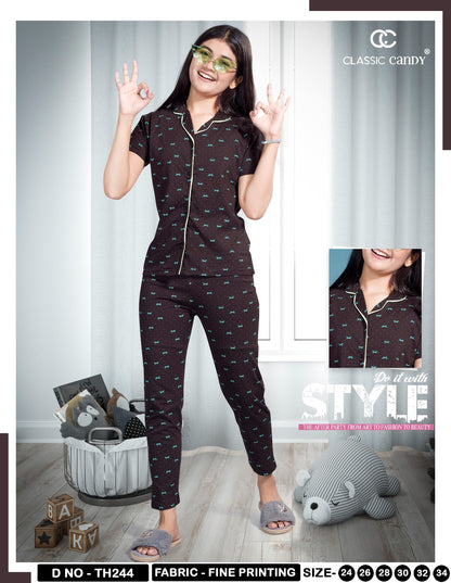 Th244 Front Open Classic Candy Girls Night Suits Manufacturer Ahmedabad