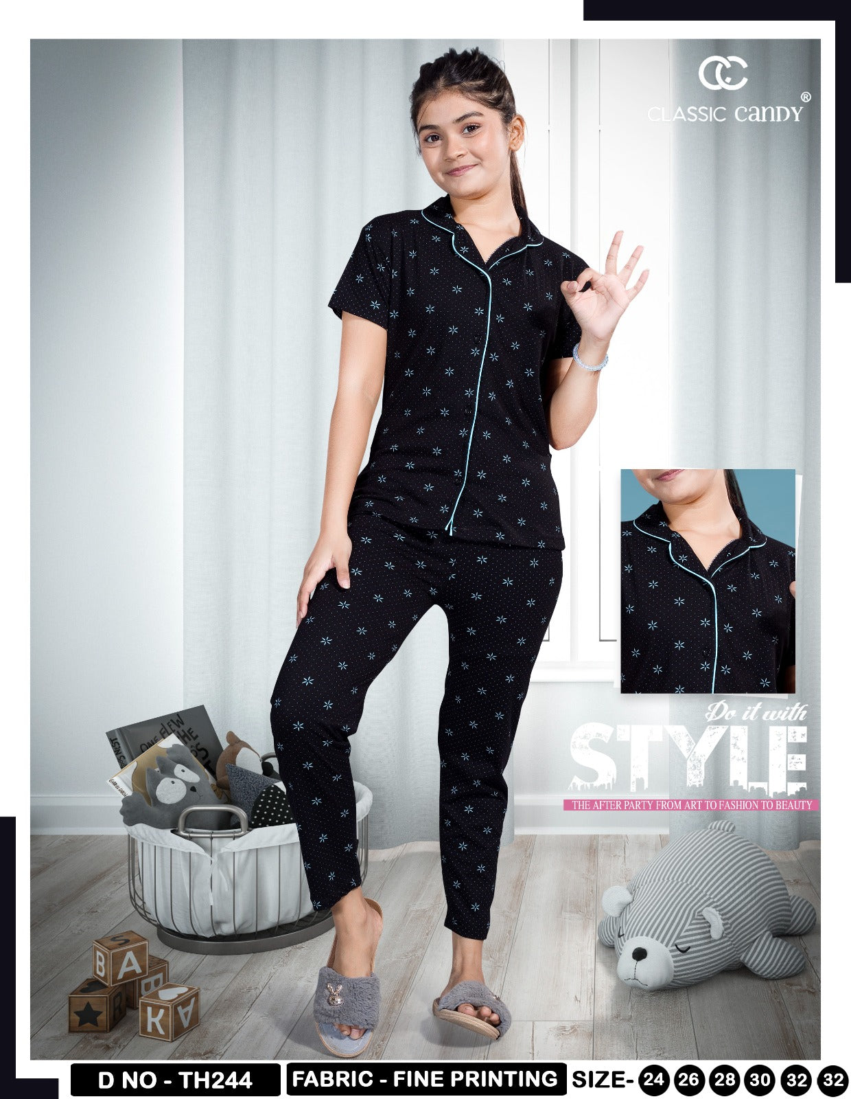 Th244 Front Open Classic Candy Girls Night Suits Manufacturer Ahmedabad