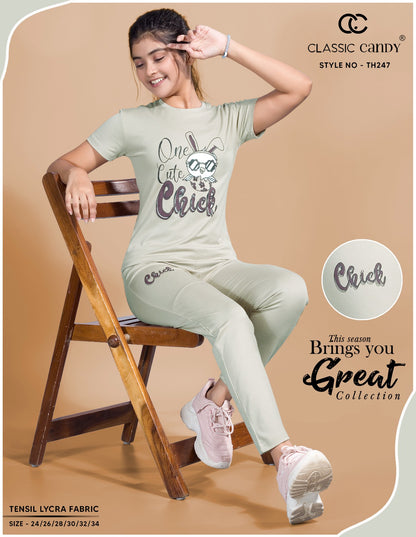 Th247 Classic Candy Tencil Lycra Girls Pant Set Wholesale Price