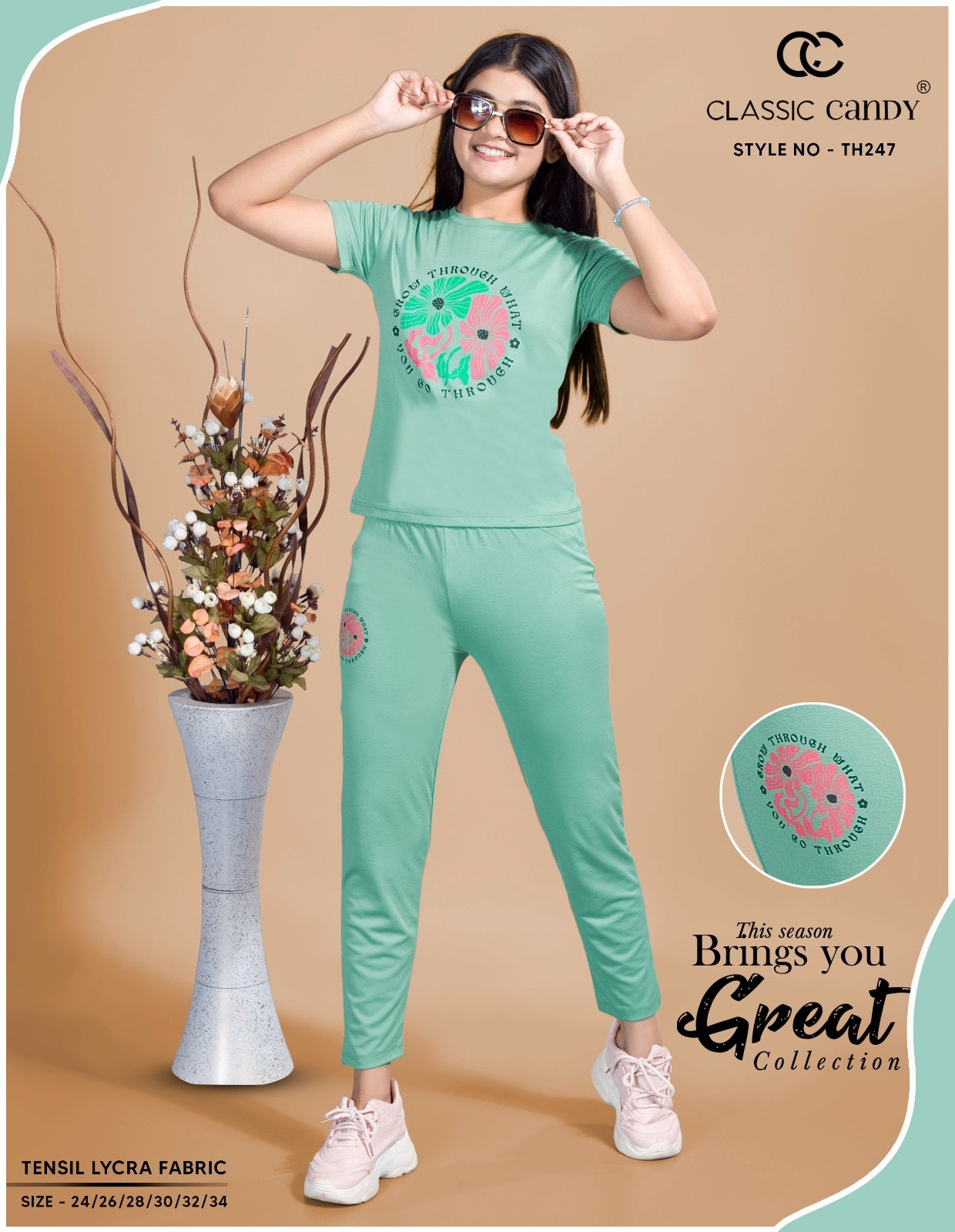 Th247 Classic Candy Tencil Lycra Girls Pant Set Wholesale Price