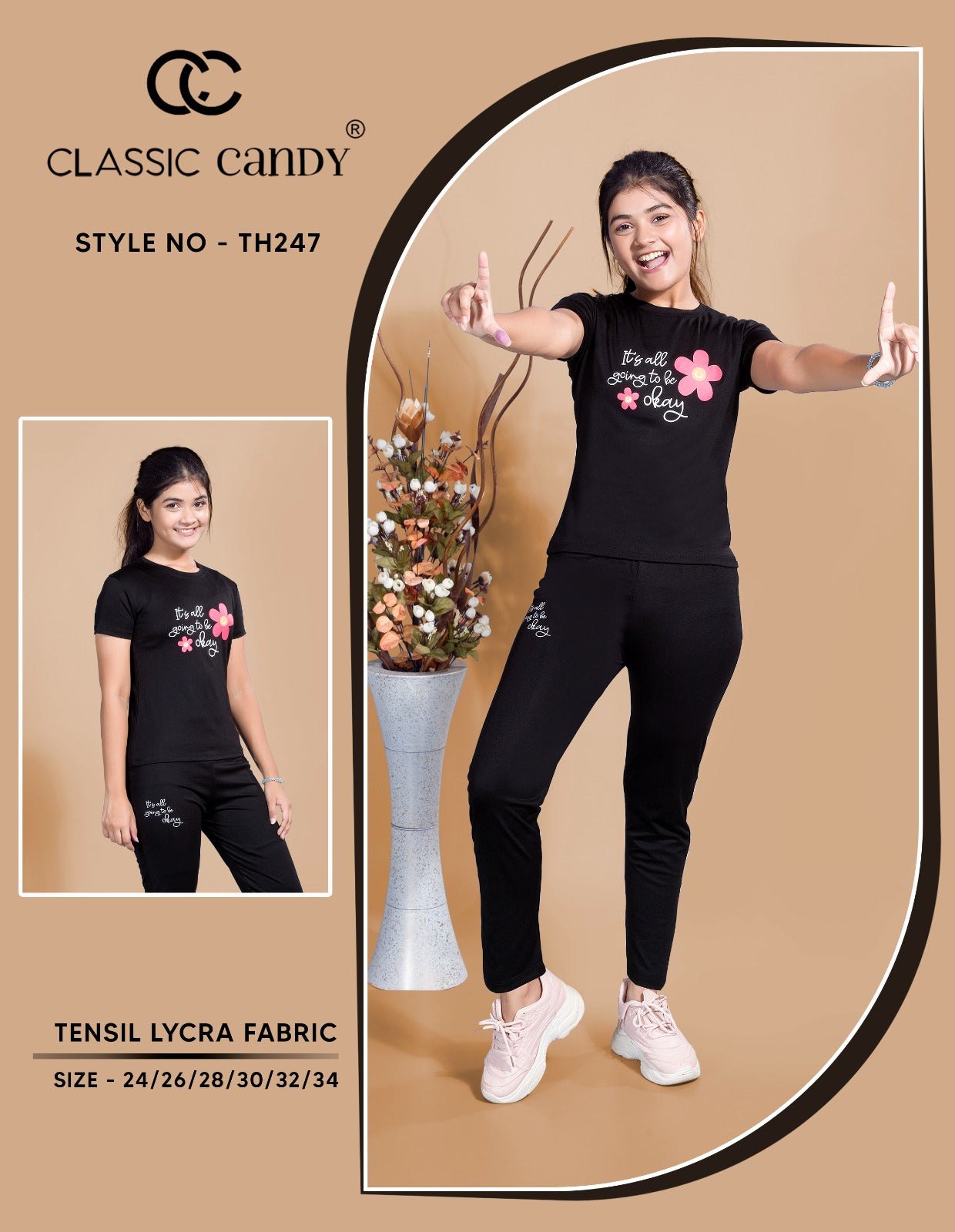 Th247 Classic Candy Tencil Lycra Girls Pant Set Wholesale Price