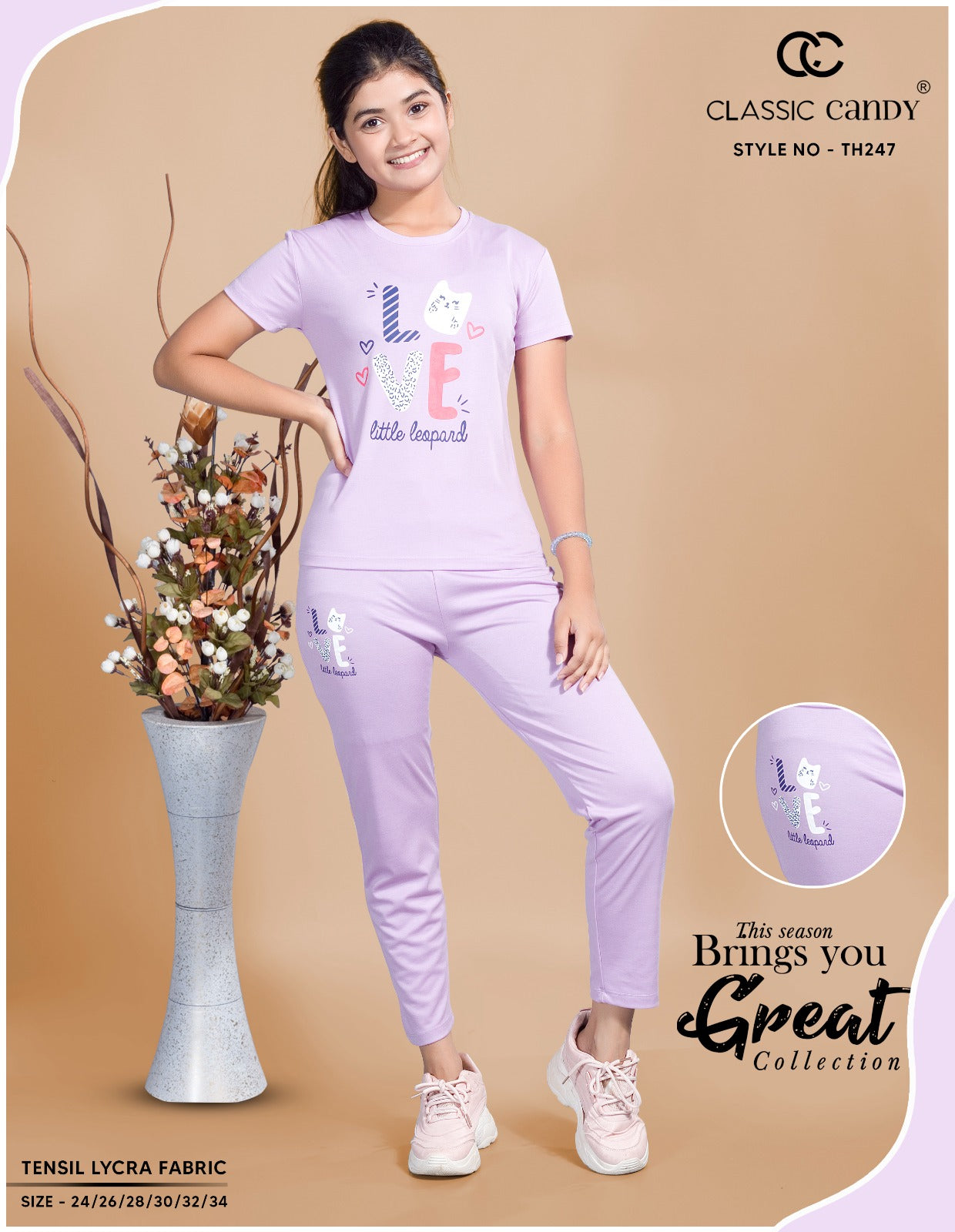 Th247 Classic Candy Tencil Lycra Girls Pant Set Wholesale Price