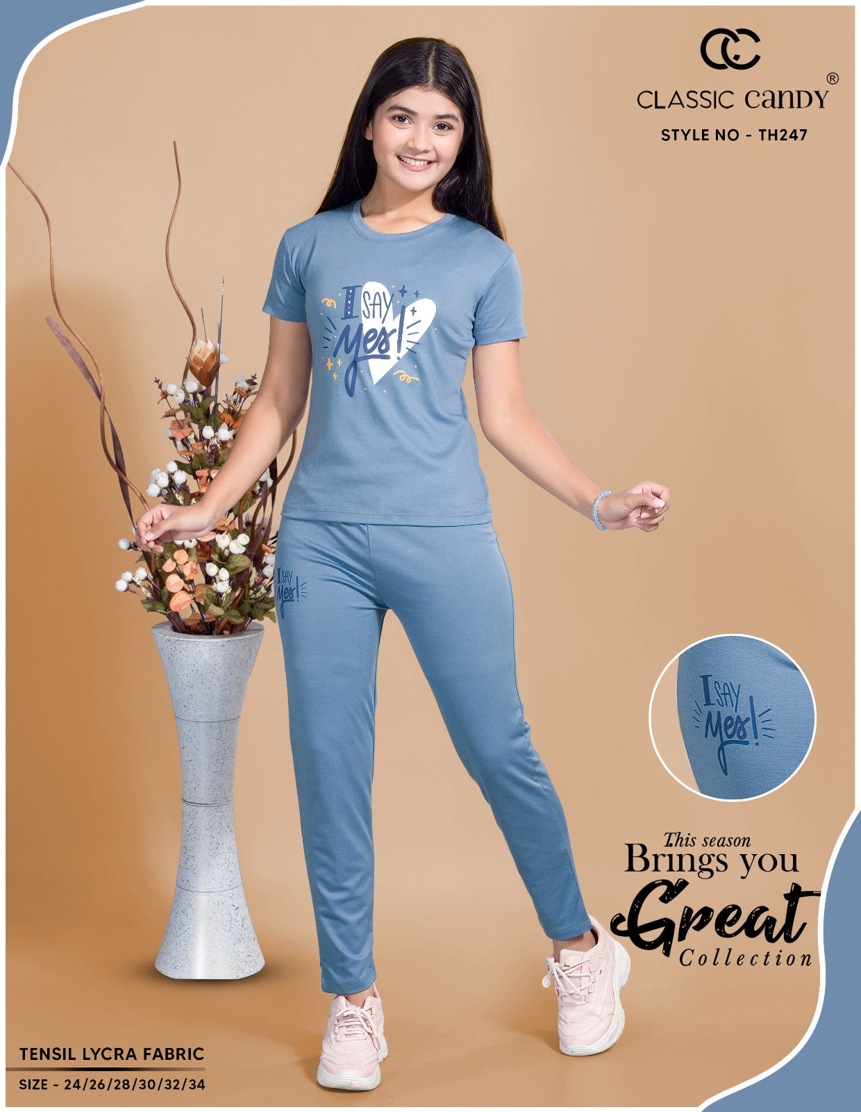 Th247 Classic Candy Tencil Lycra Girls Pant Set Wholesale Price