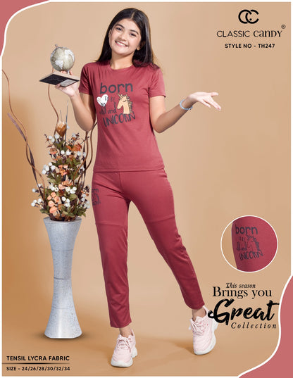 Th247 Classic Candy Tencil Lycra Girls Pant Set Wholesale Price