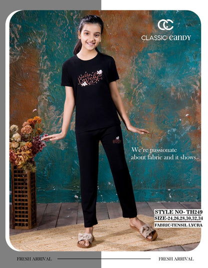 Th249 Classic Candy Tencil Lycra Girls Pant Set Exporter