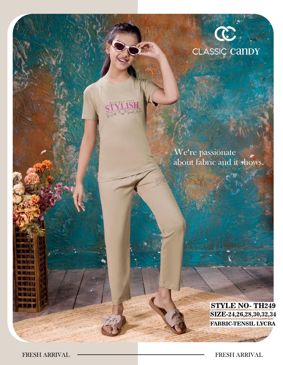 Th249 Classic Candy Tencil Lycra Girls Pant Set Exporter