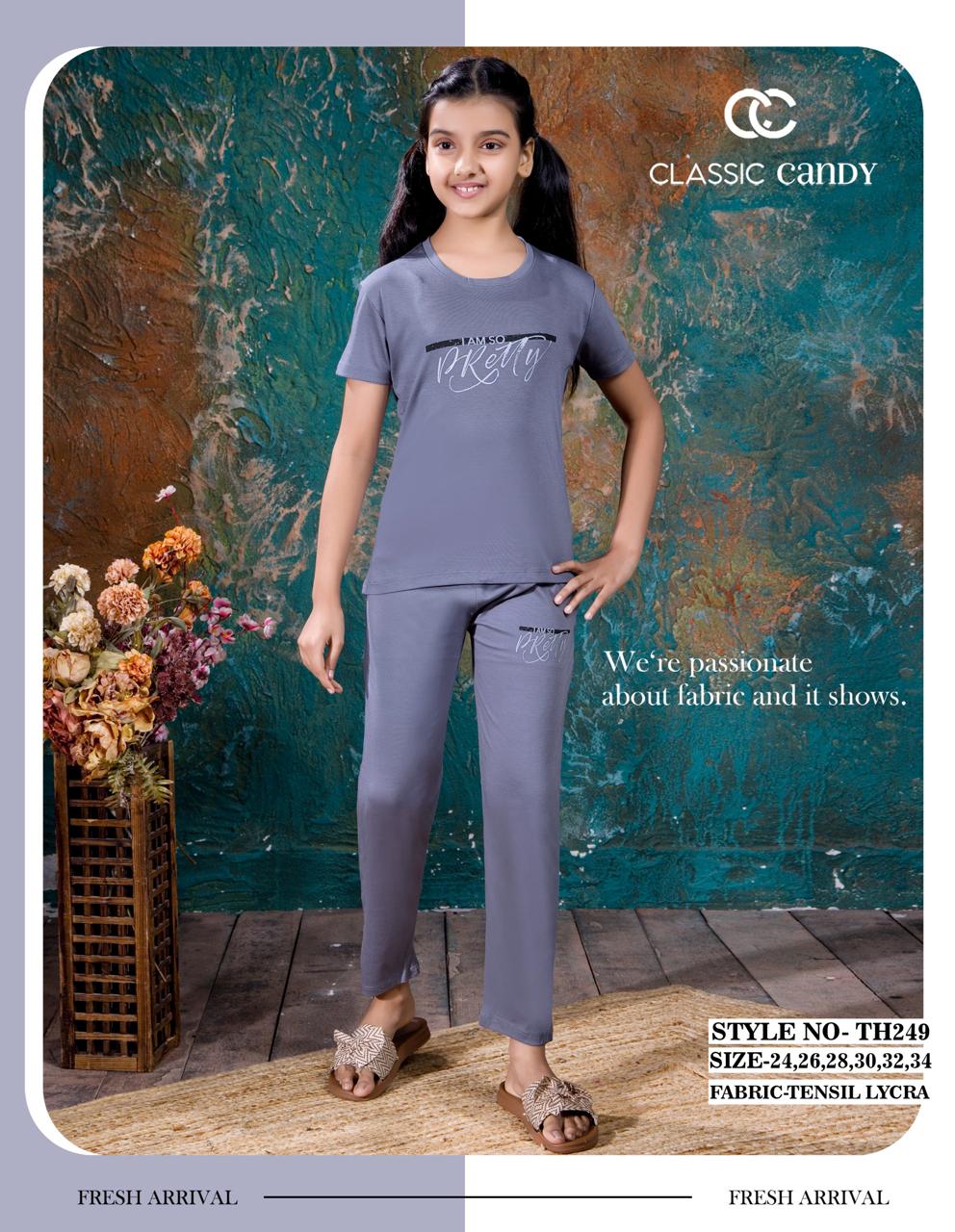 Th249 Classic Candy Tencil Lycra Girls Pant Set Exporter