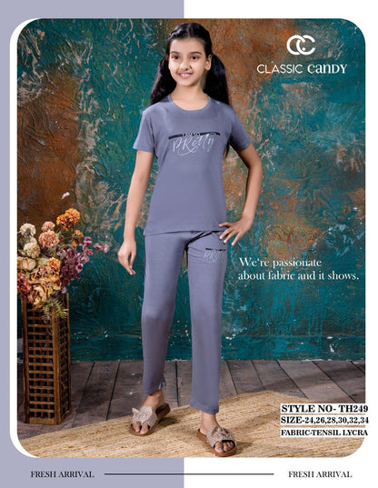 Th249 Classic Candy Tencil Lycra Girls Pant Set Exporter