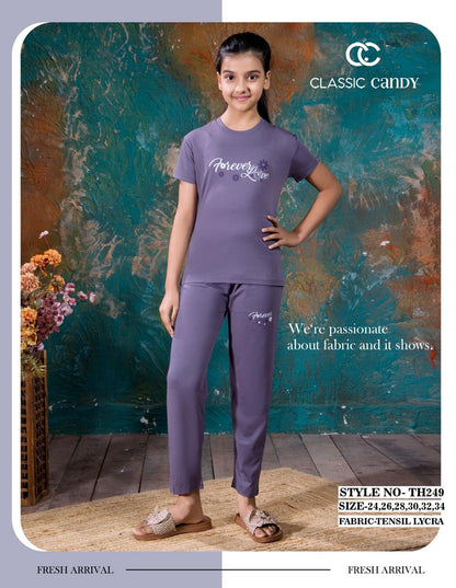 Th249 Classic Candy Tencil Lycra Girls Pant Set Exporter