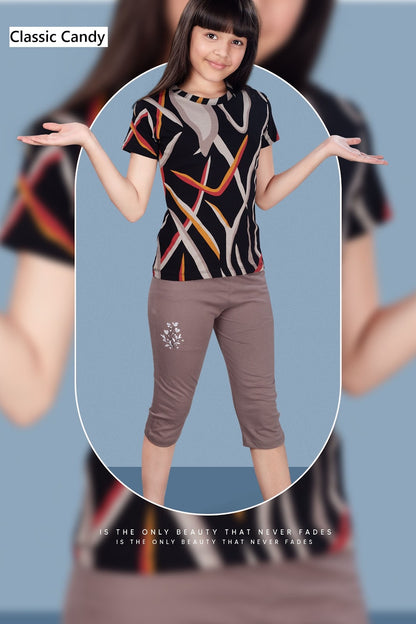 Th277 Classic Candy Biowash Girls Capri Night Suits Wholesale Price