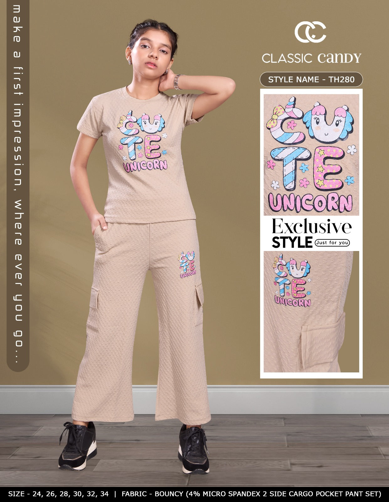 Th280 Classic Candy Lycra Girls Cargo Set Wholesale Price
