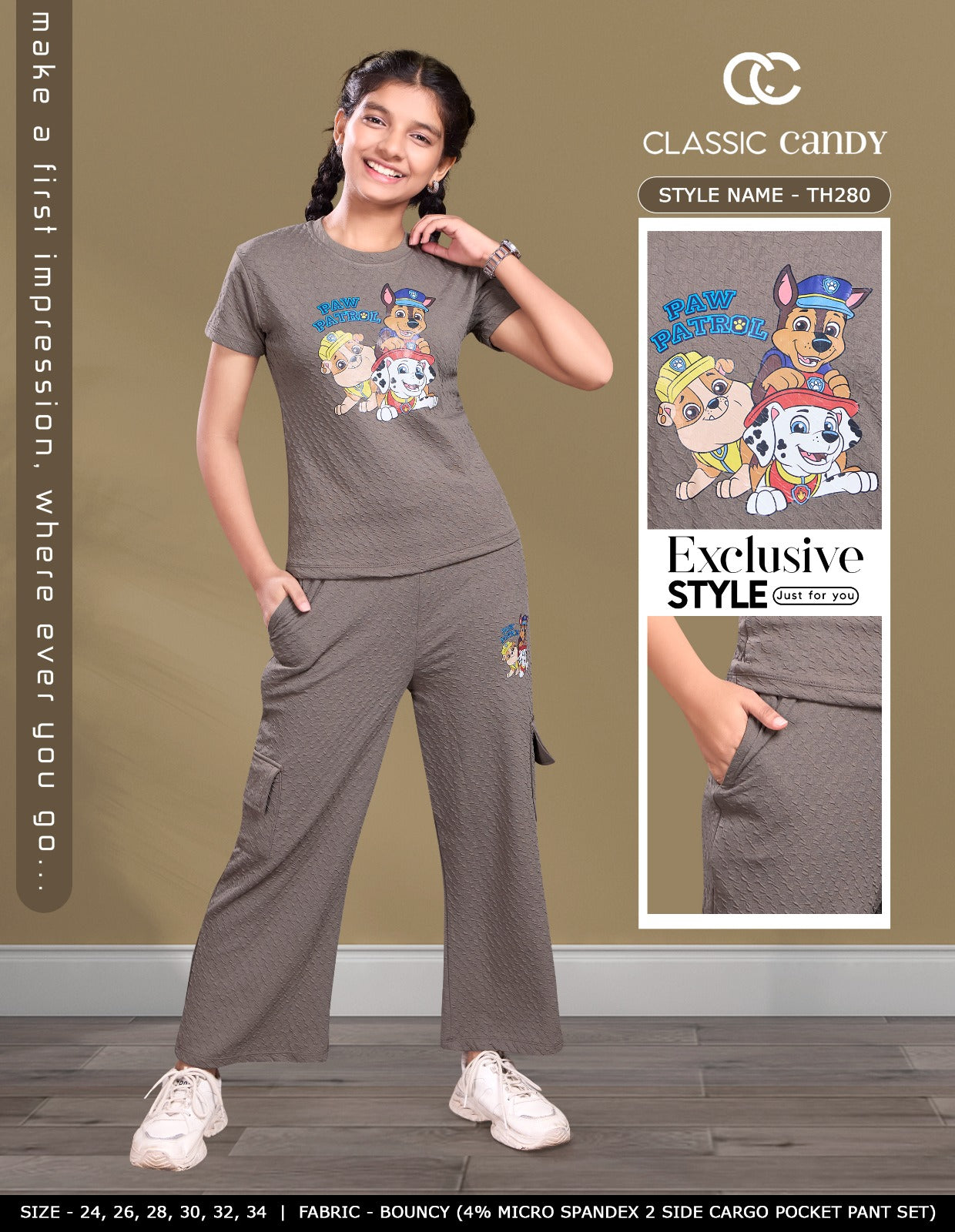 Th280 Classic Candy Lycra Girls Cargo Set Wholesale Price