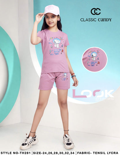 Th281 Classic Candy Tencil Lycra Girls Shorts Set Manufacturer India