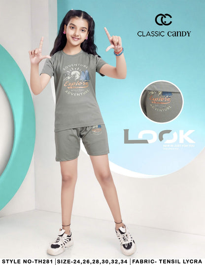 Th281 Classic Candy Tencil Lycra Girls Shorts Set Manufacturer India