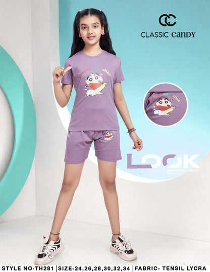 Th281 Classic Candy Tencil Lycra Girls Shorts Set Manufacturer India