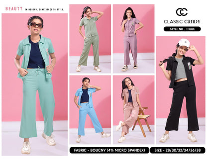 Th284 3 Pcs Classic Candy Lycra Girls Pant Set Manufacturer India