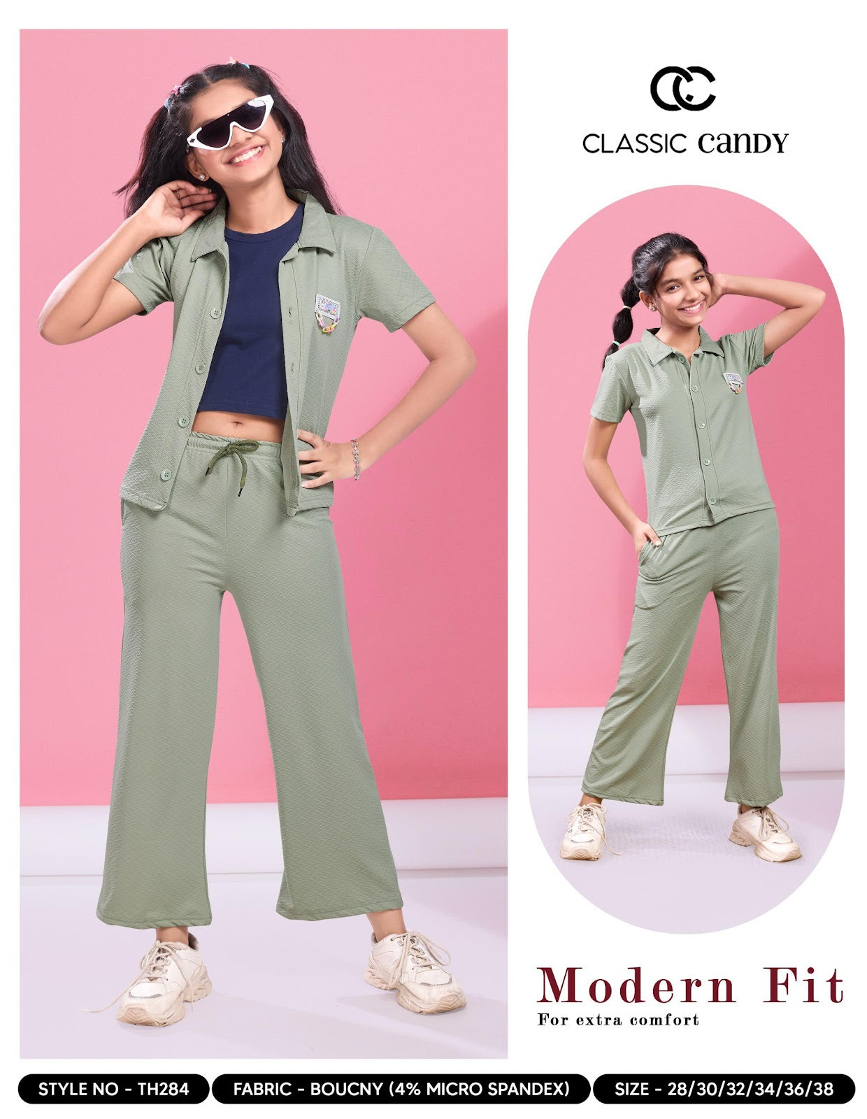 Th284 3 Pcs Classic Candy Lycra Girls Pant Set Manufacturer India