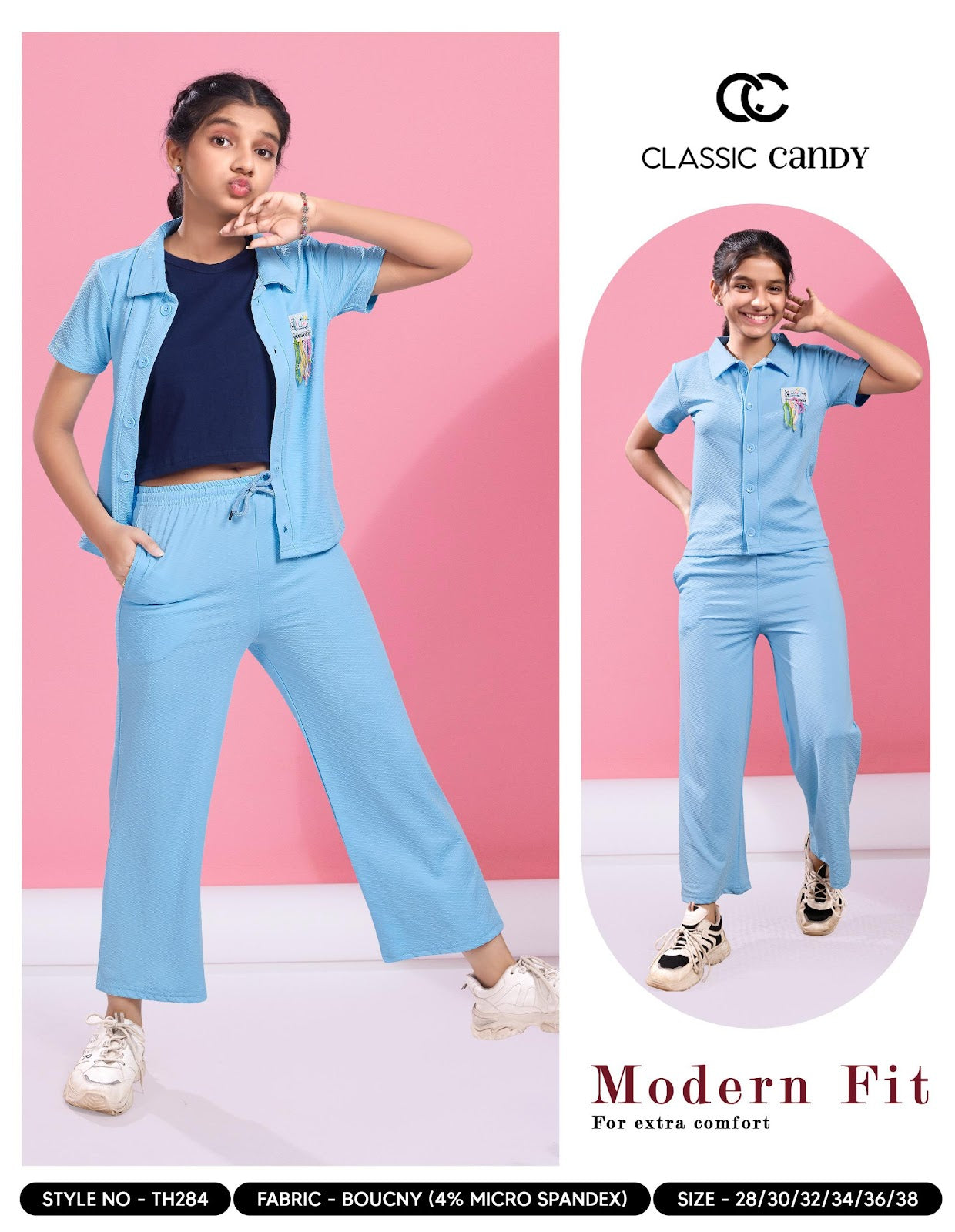 Th284 3 Pcs Classic Candy Lycra Girls Pant Set Manufacturer India