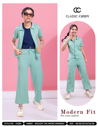 Th284 3 Pcs Classic Candy Lycra Girls Pant Set Manufacturer India