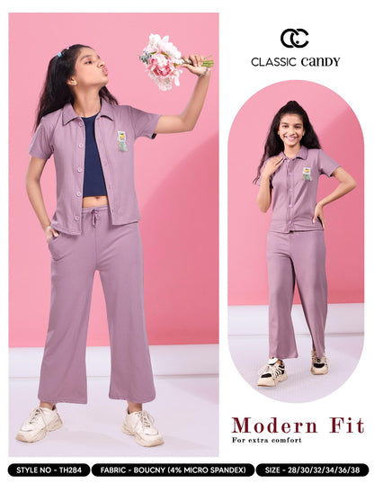 Th284 3 Pcs Classic Candy Lycra Girls Pant Set Manufacturer India