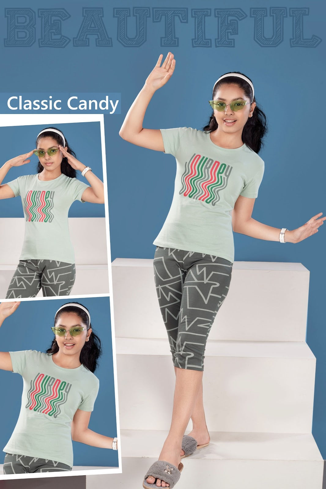 Th289 Classic Candy Biowash Girls Capri Night Suits Exporter Ahmedabad