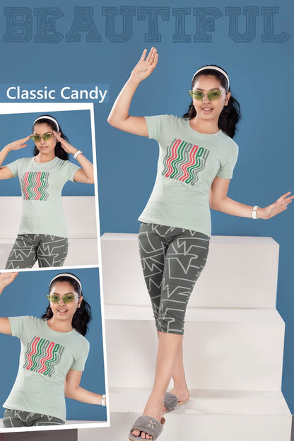 Th289 Classic Candy Biowash Girls Capri Night Suits Exporter Ahmedabad