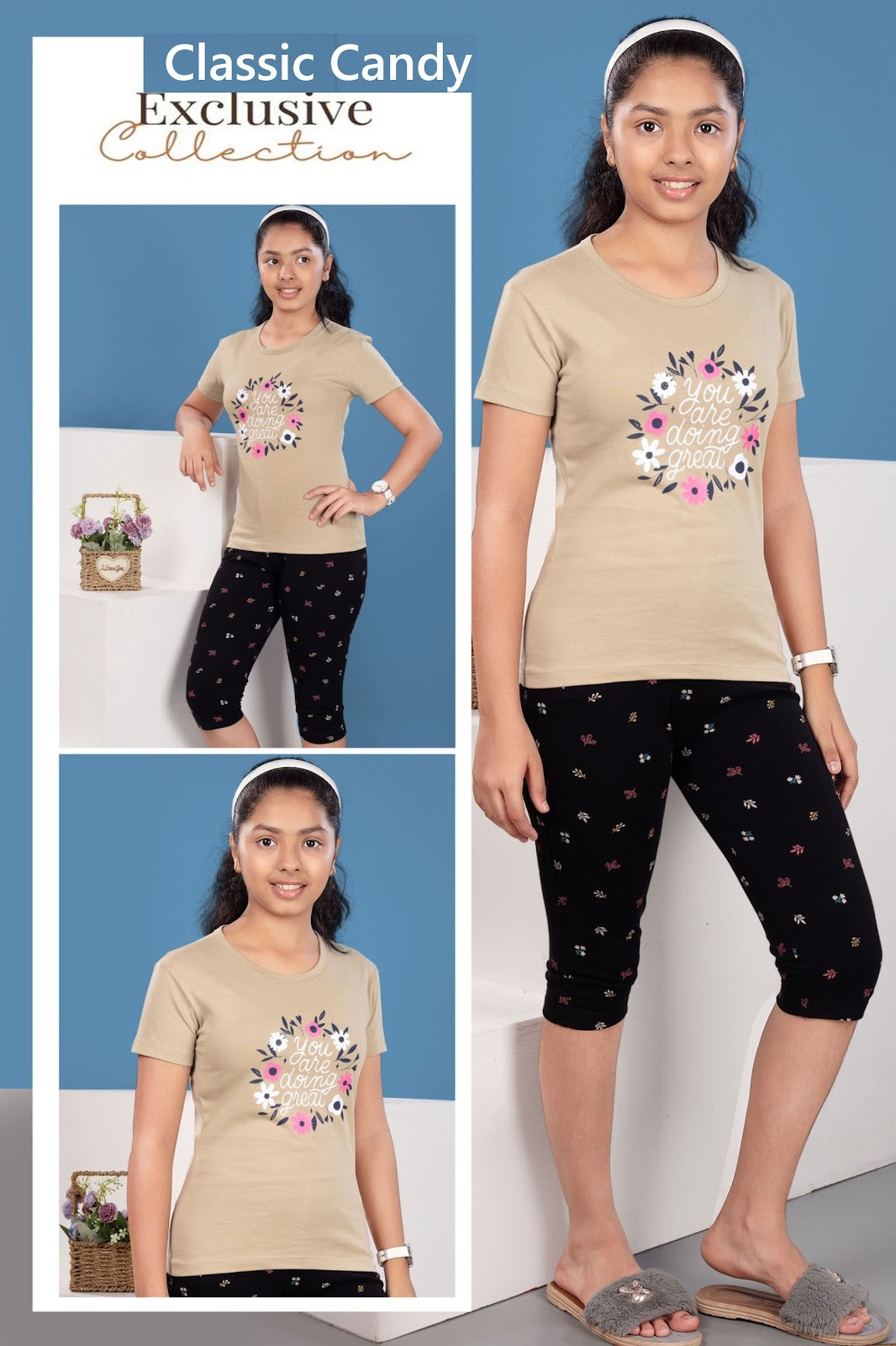 Th289 Classic Candy Biowash Girls Capri Night Suits Exporter Ahmedabad