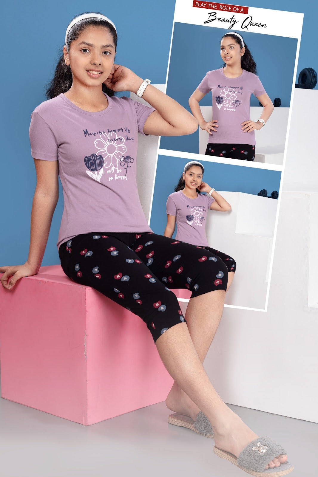 Th289 Classic Candy Biowash Girls Capri Night Suits Exporter Ahmedabad