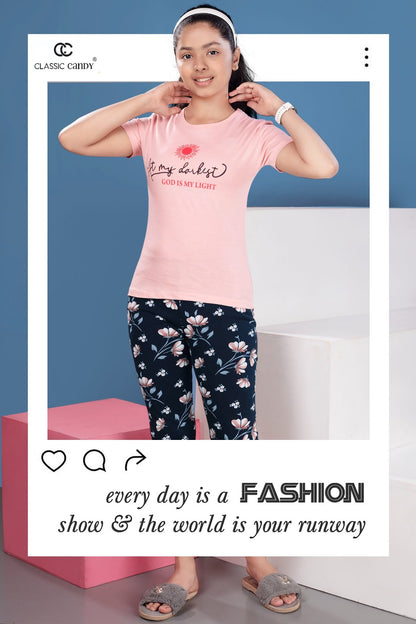 Th289 Classic Candy Biowash Girls Capri Night Suits Exporter Ahmedabad