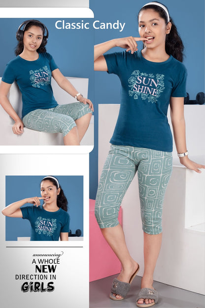 Th289 Classic Candy Biowash Girls Capri Night Suits Exporter Ahmedabad
