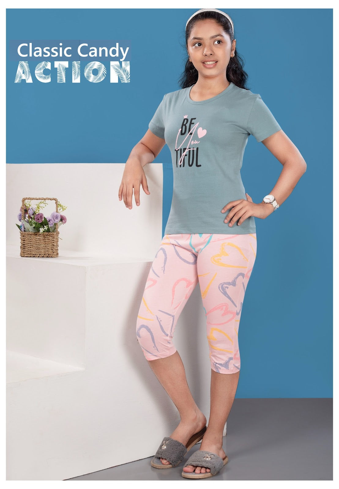 Th289 Classic Candy Biowash Girls Capri Night Suits Exporter Ahmedabad