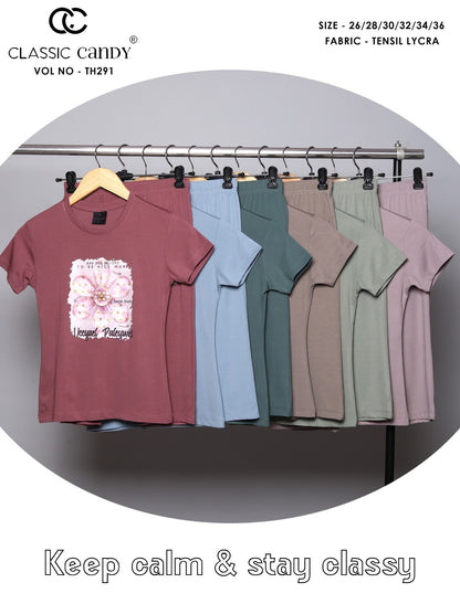 Th291 Classic Candy Tencil Lycra Girls Capri Night Suits Exporter Gujarat