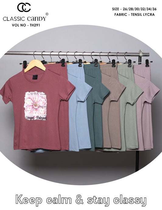 Th291 Classic Candy Tencil Lycra Girls Capri Night Suits Exporter Gujarat