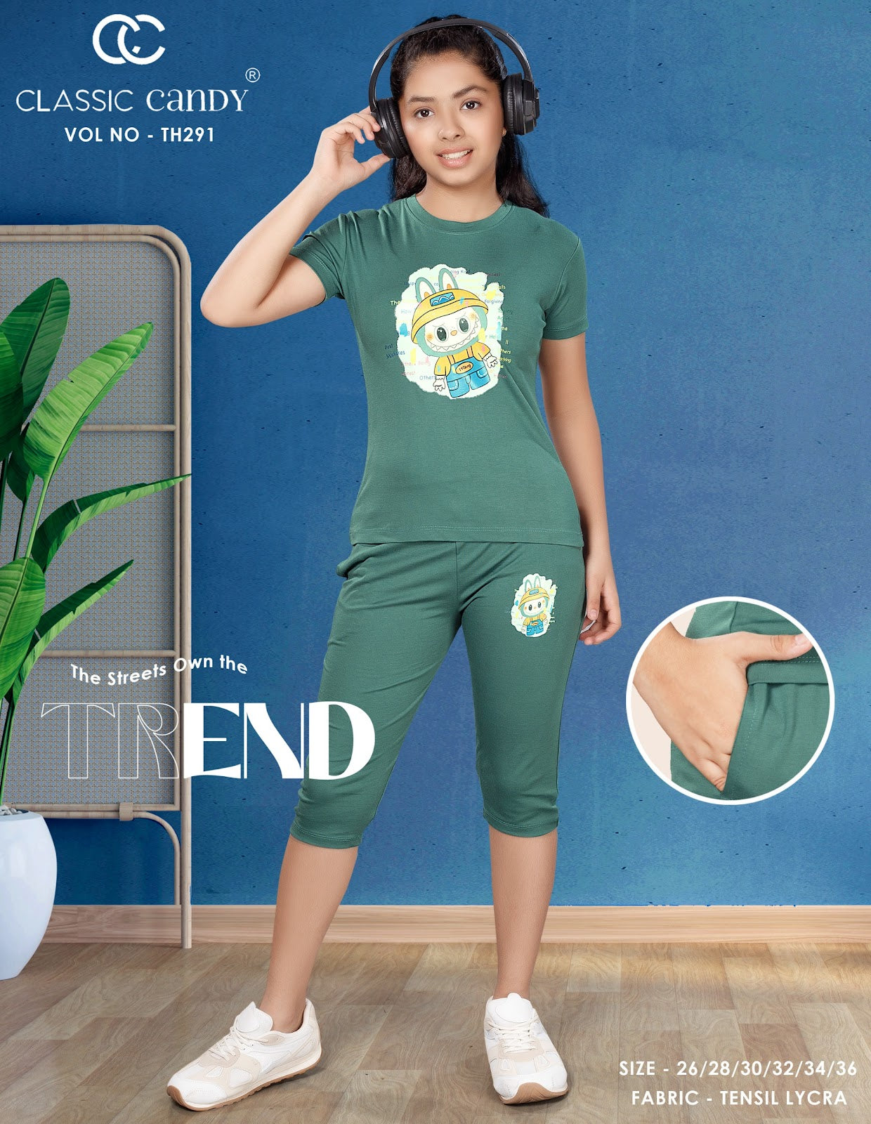 Th291 Classic Candy Tencil Lycra Girls Capri Night Suits Exporter Gujarat