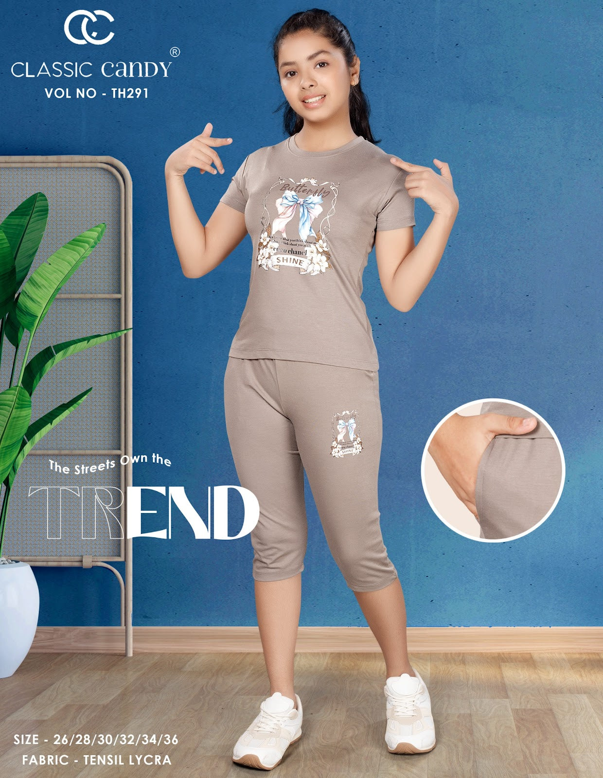 Th291 Classic Candy Tencil Lycra Girls Capri Night Suits Exporter Gujarat