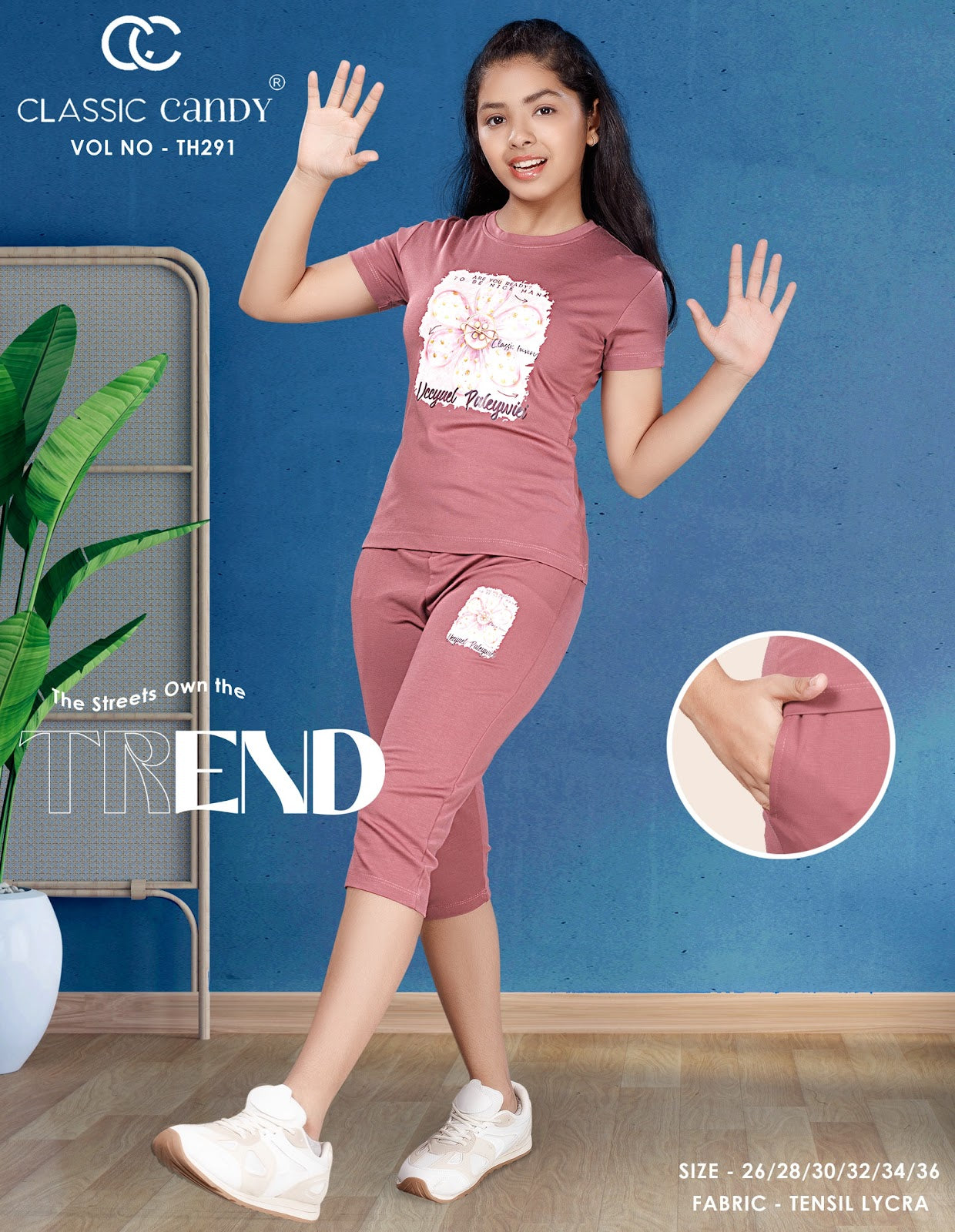 Th291 Classic Candy Tencil Lycra Girls Capri Night Suits Exporter Gujarat