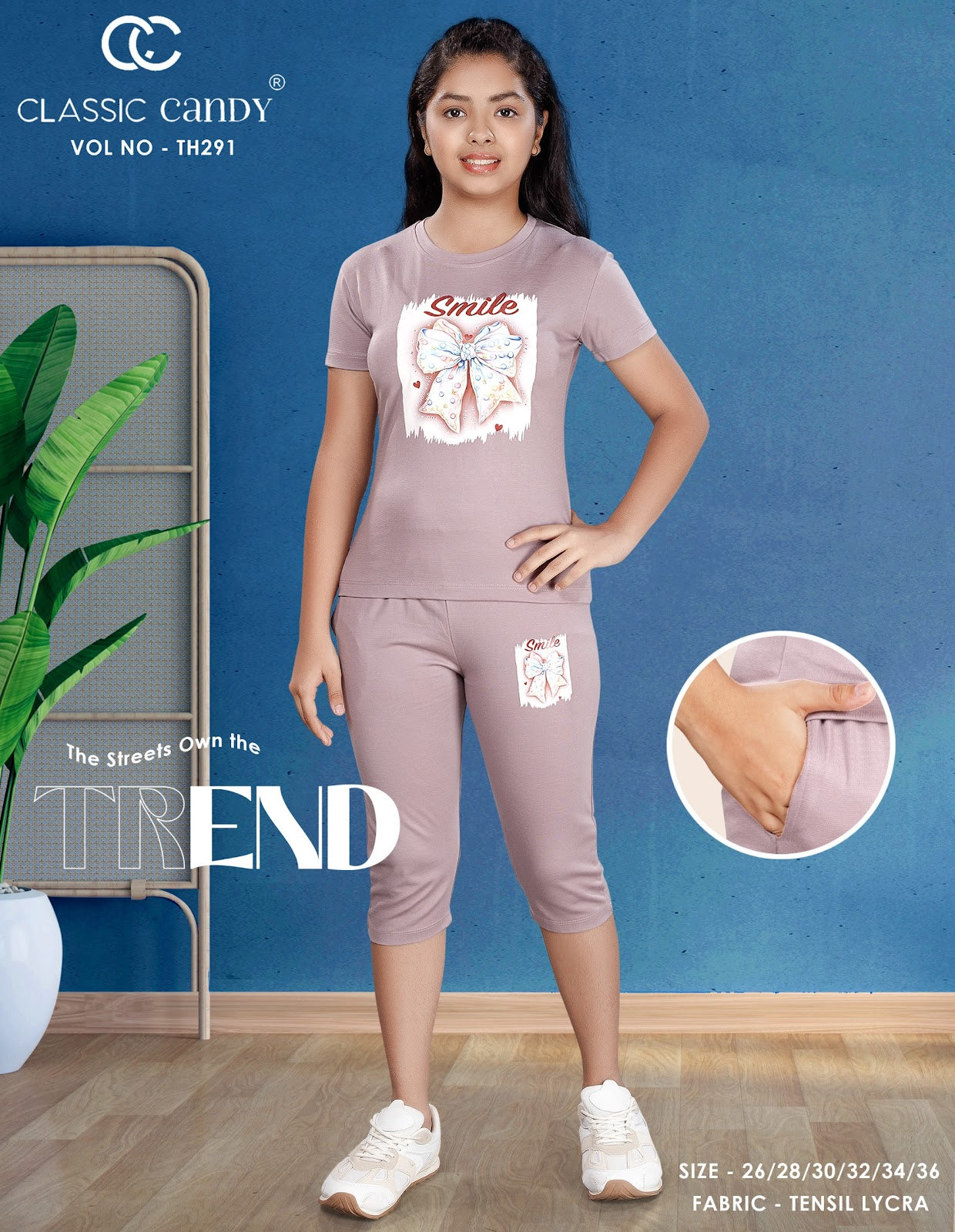 Th291 Classic Candy Tencil Lycra Girls Capri Night Suits Exporter Gujarat