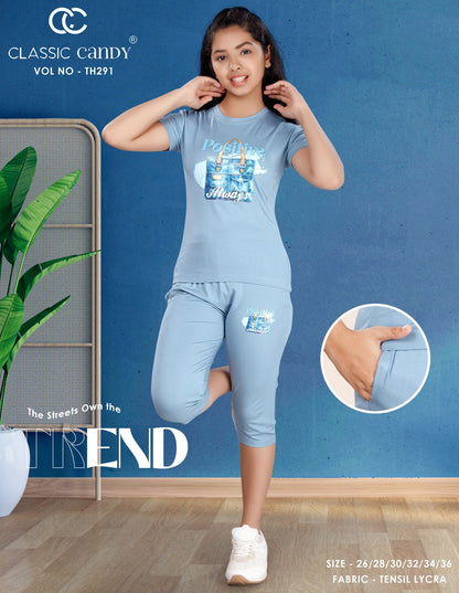 Th291 Classic Candy Tencil Lycra Girls Capri Night Suits Exporter Gujarat