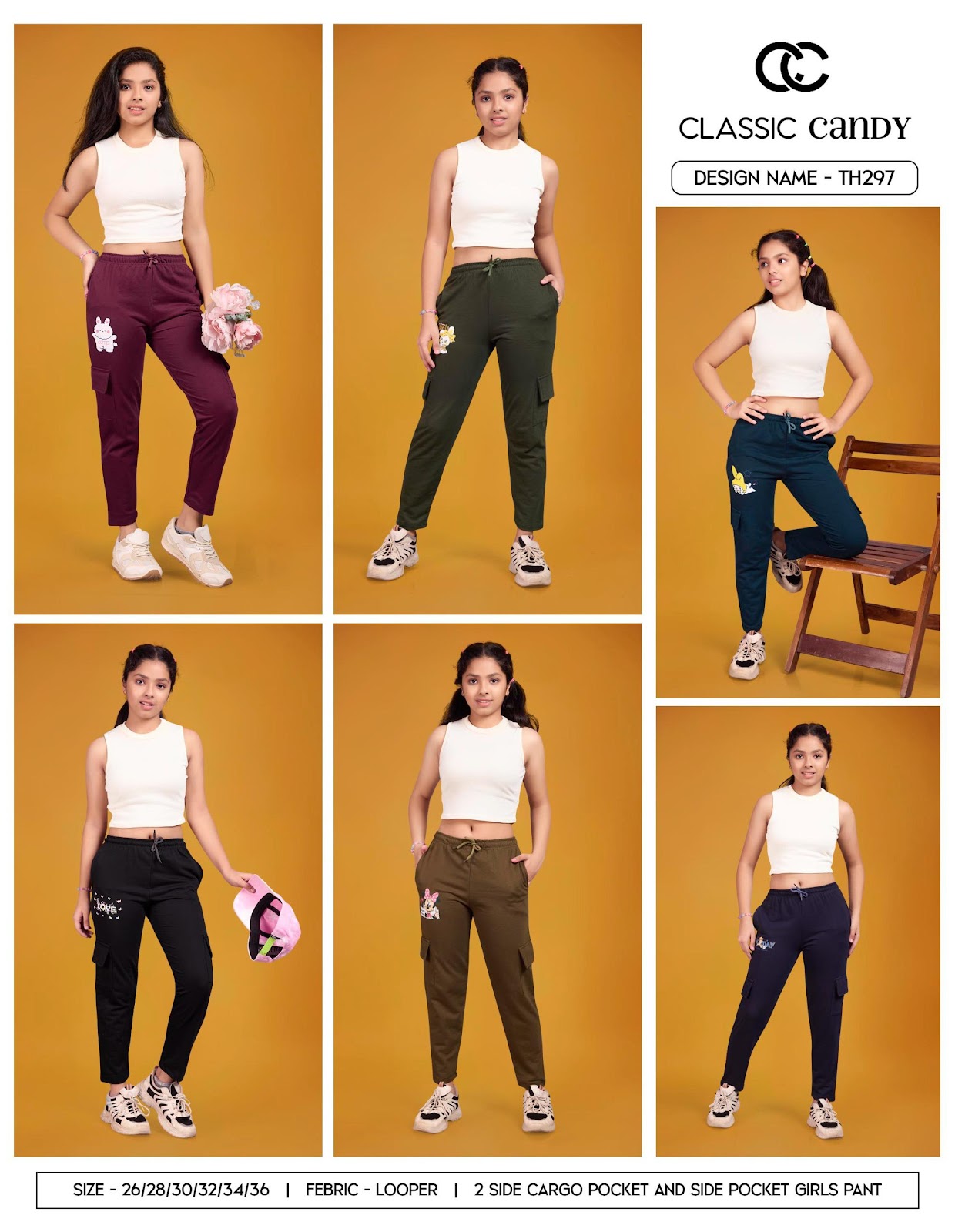 Th297 Classic Candy Looper Girls Cargo Pants Supplier India