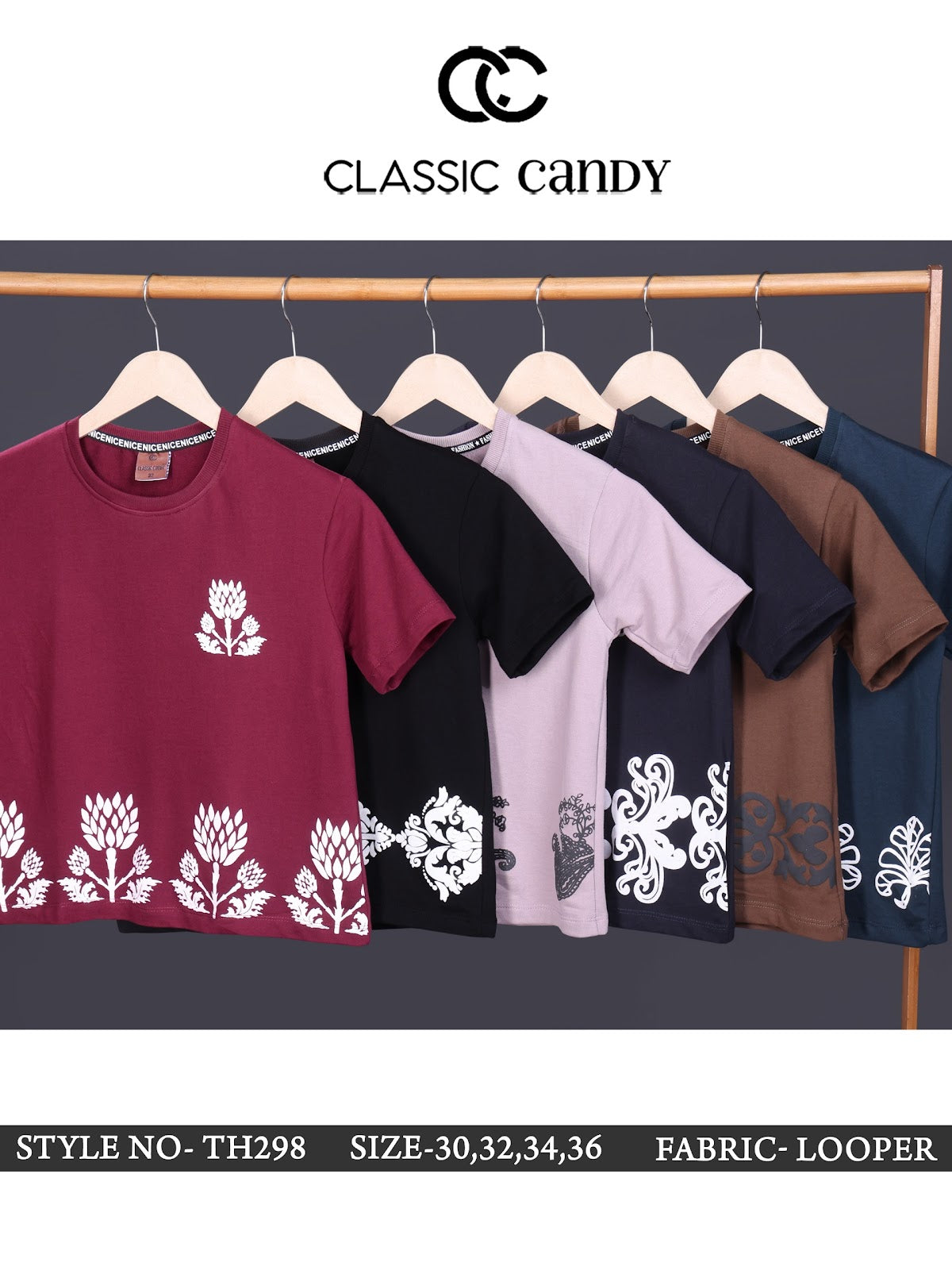 Th298 Down Shoulder Classic Candy Cotton Looper Girls Top Wholesaler