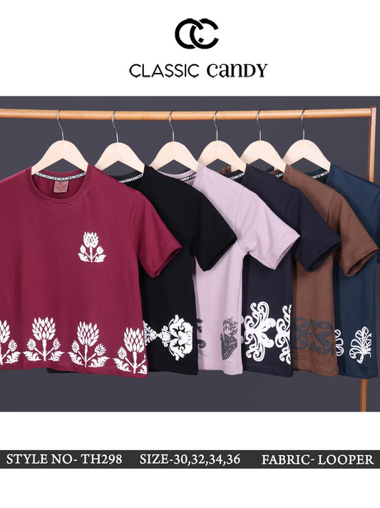 Th298 Down Shoulder Classic Candy Cotton Looper Girls Top Wholesaler