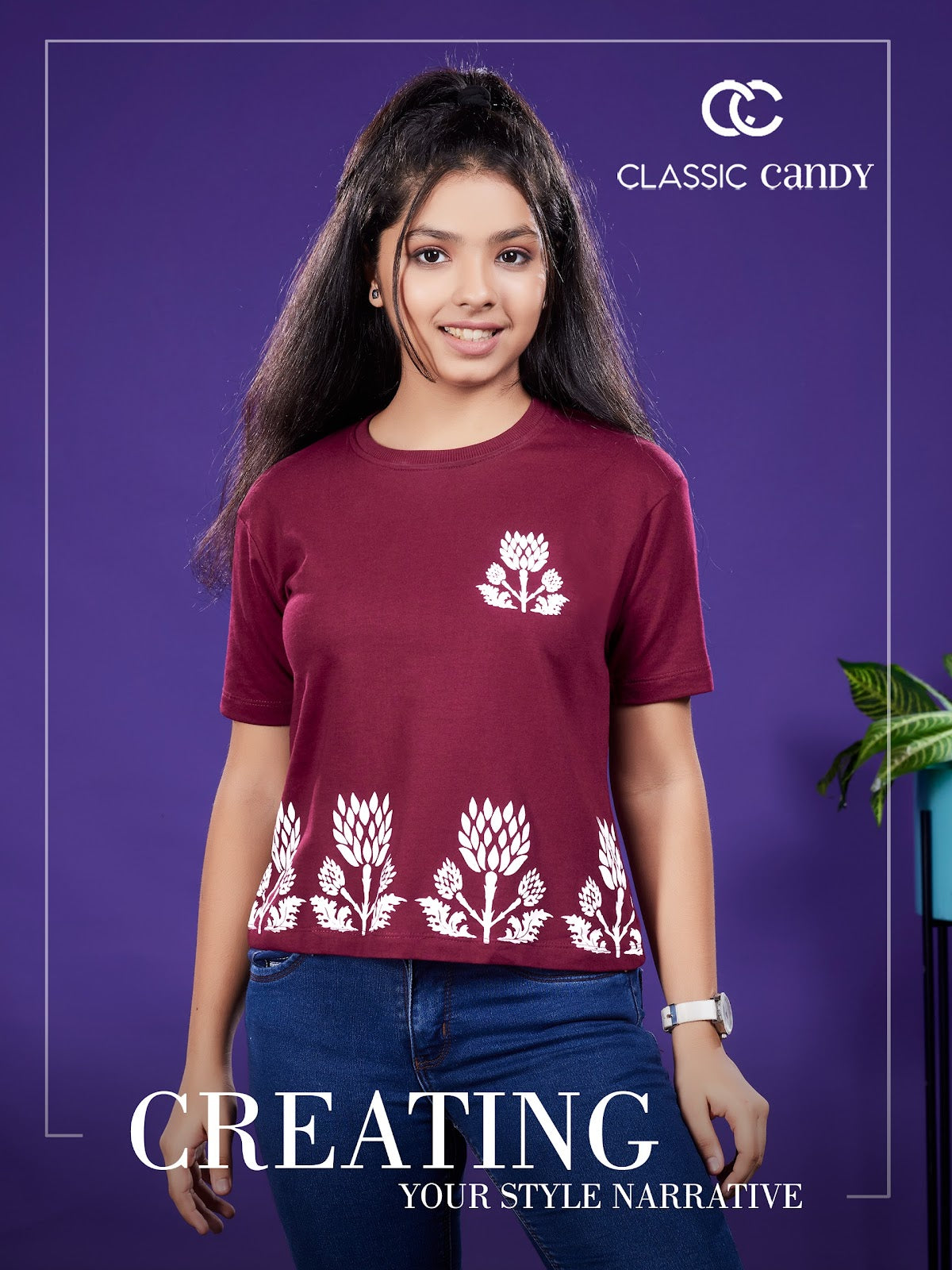 Th298 Down Shoulder Classic Candy Cotton Looper Girls Top Wholesaler