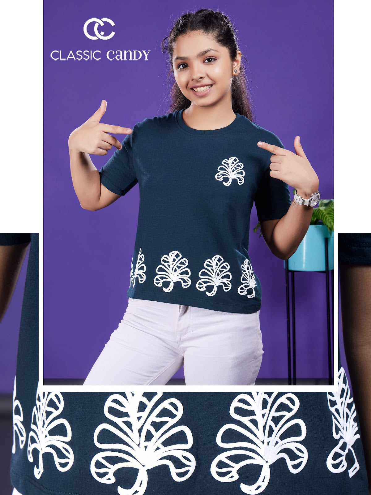 Th298 Down Shoulder Classic Candy Cotton Looper Girls Top Wholesaler