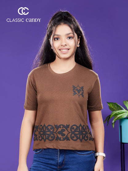 Th298 Down Shoulder Classic Candy Cotton Looper Girls Top Wholesaler