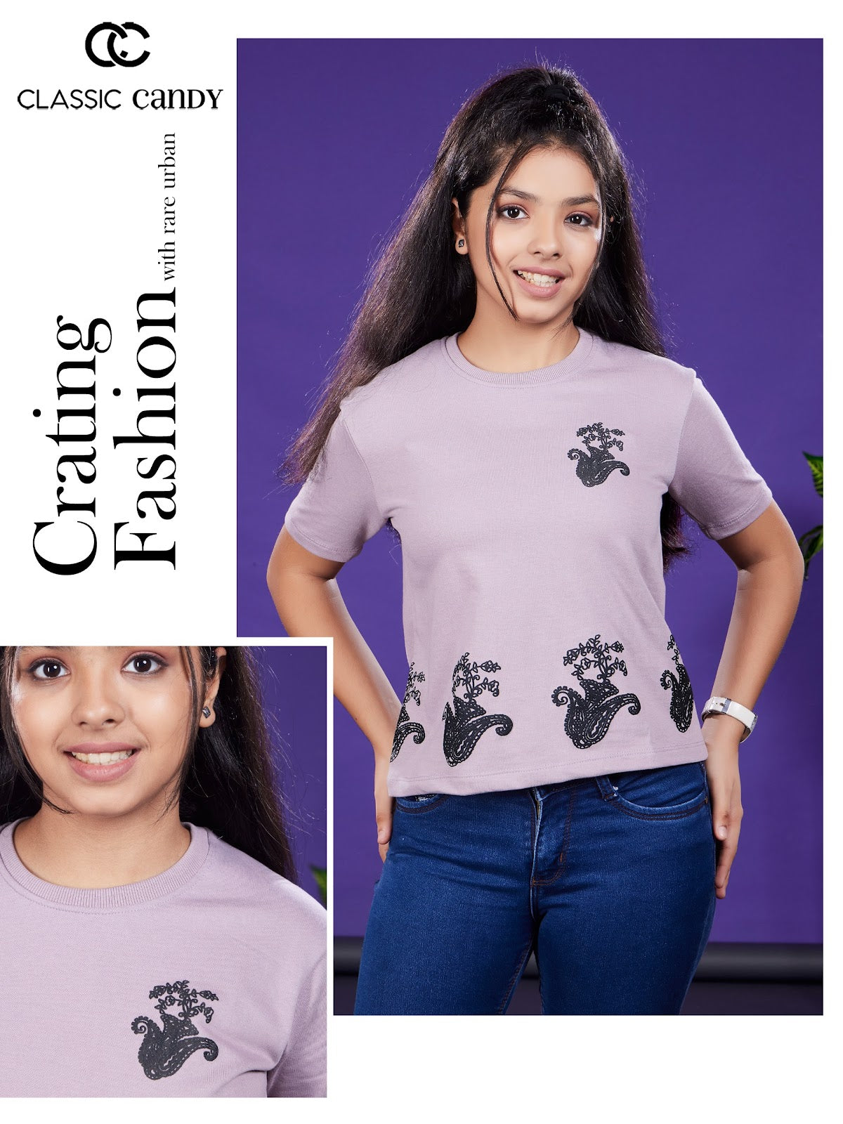 Th298 Down Shoulder Classic Candy Cotton Looper Girls Top Wholesaler