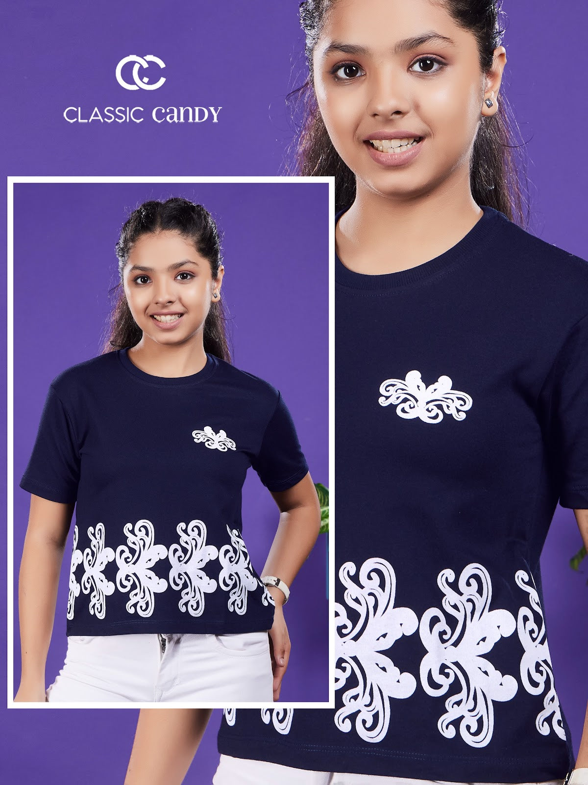 Th298 Down Shoulder Classic Candy Cotton Looper Girls Top Wholesaler