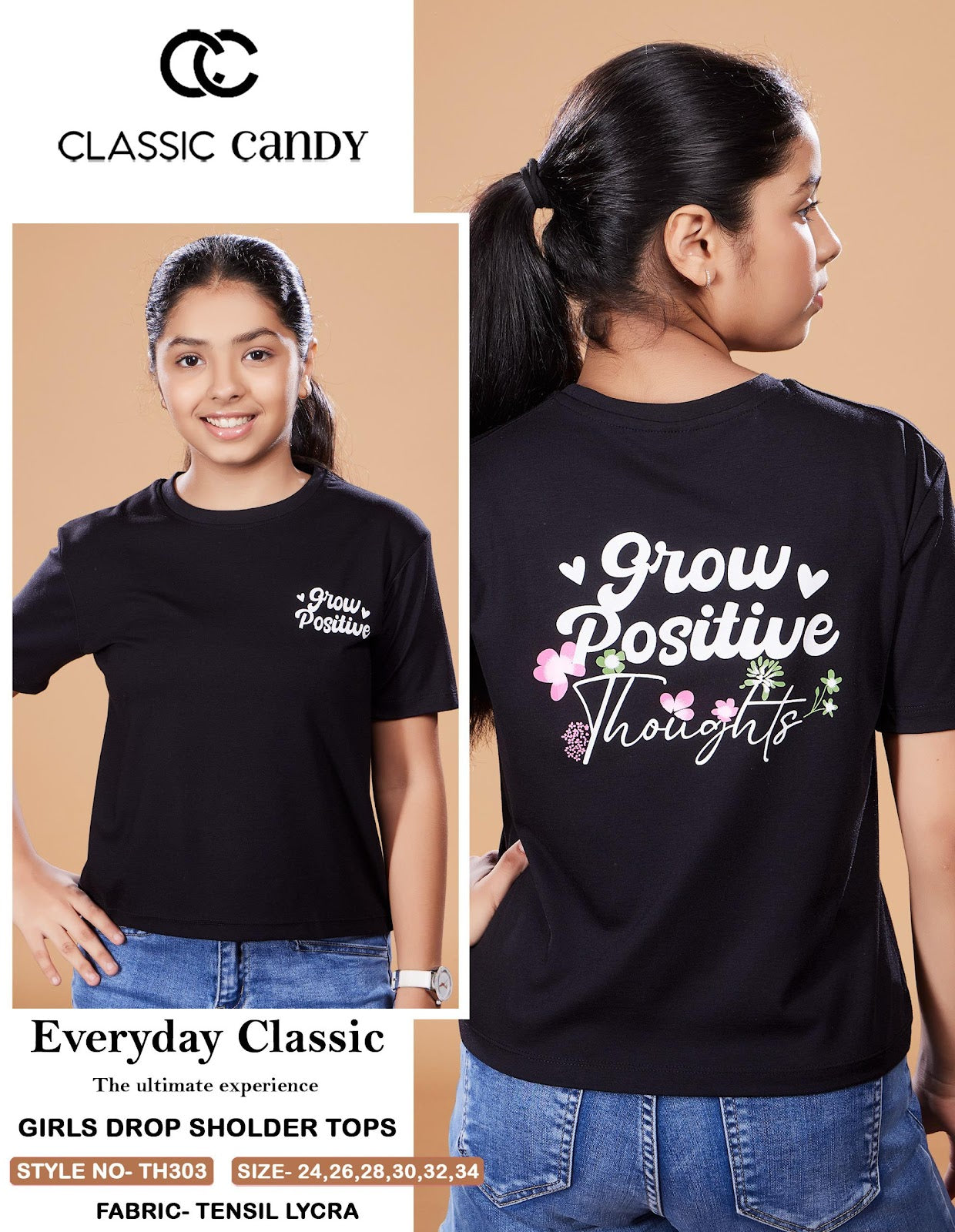 Th303 Classic Candy Tencil Lycra Girls Tshirt Wholesale Price