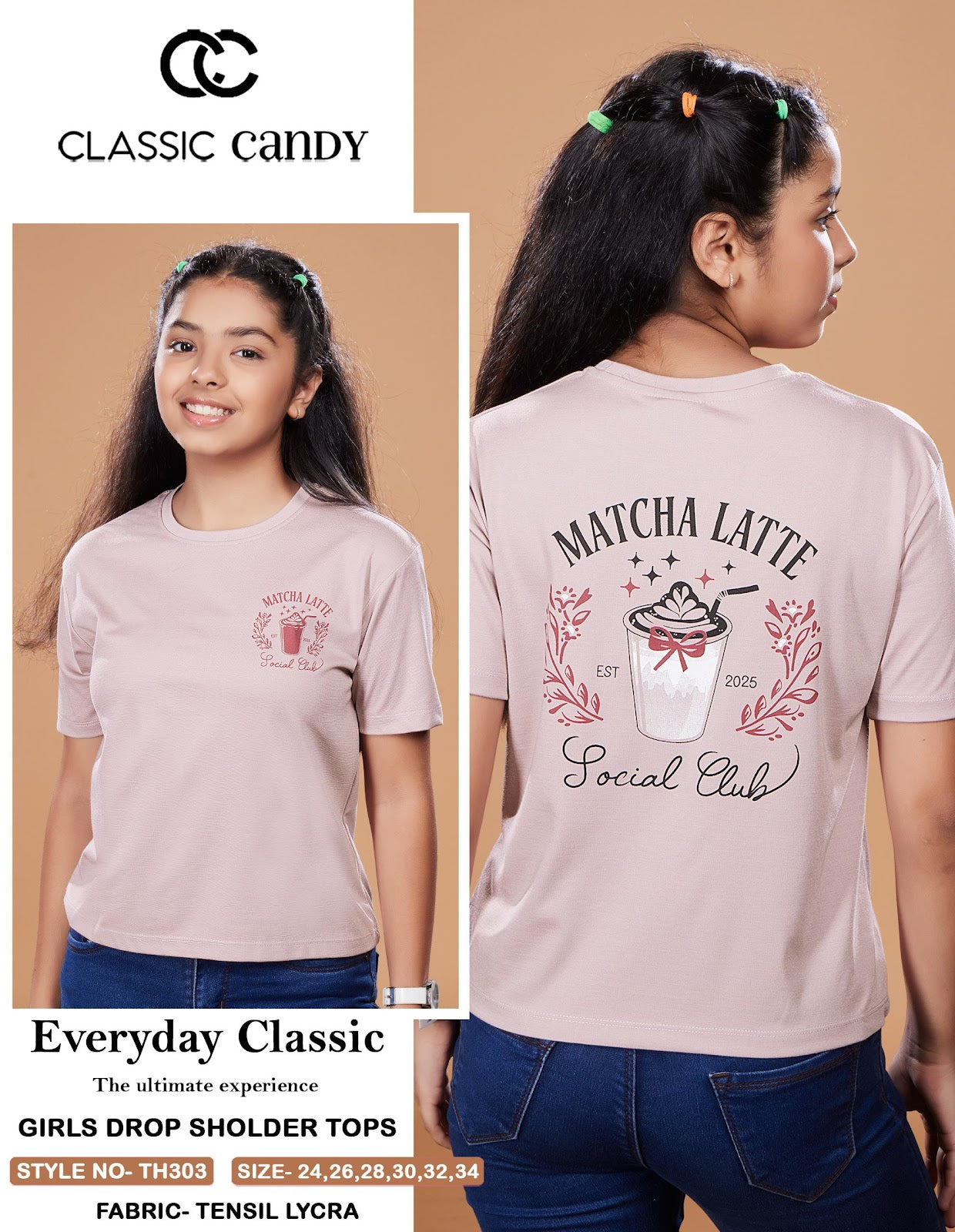 Th303 Classic Candy Tencil Lycra Girls Tshirt Wholesale Price