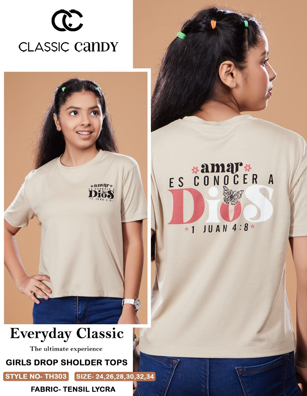 Th303 Classic Candy Tencil Lycra Girls Tshirt Wholesale Price