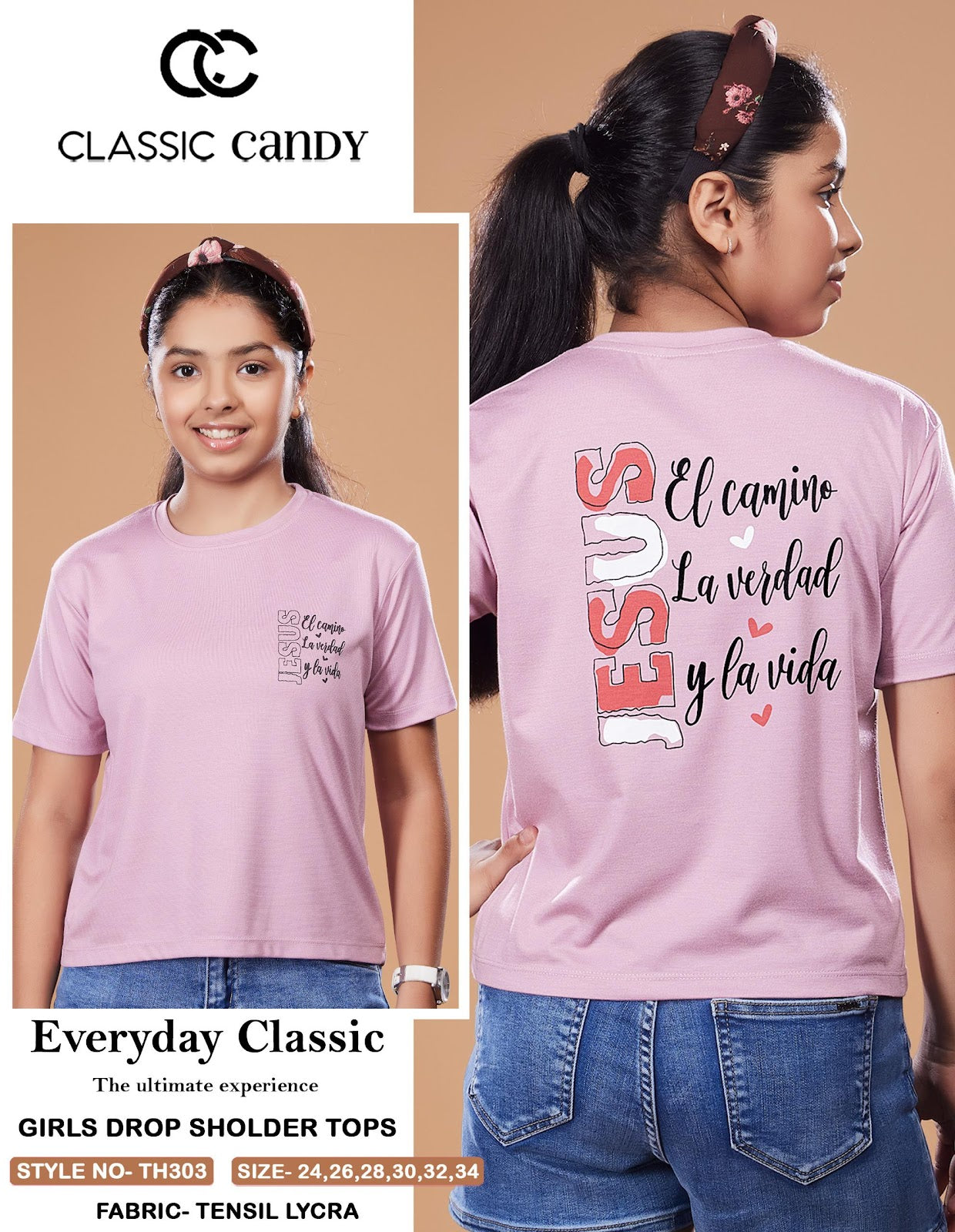 Th303 Classic Candy Tencil Lycra Girls Tshirt Wholesale Price
